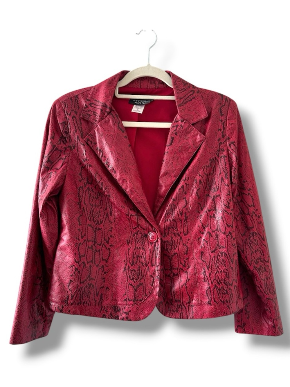 Vintage 90s Soft Works Red Faux Leather Snake Print Jacket Women’s Size 8 Moto